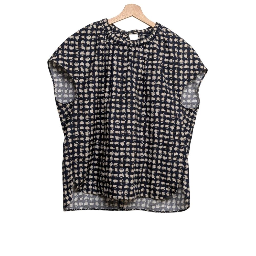 S Max Mara Licia Abstract Print Drawstring Neck Cotton Boxy Cut Blouse Top XL